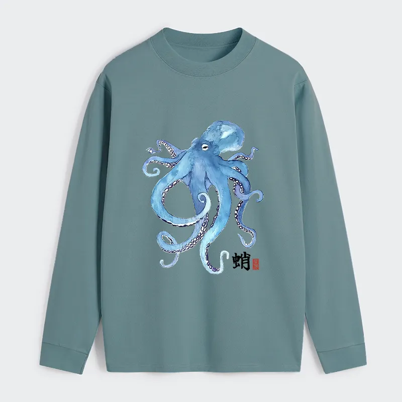 Tokyo-Tiger Watercolor Blue Octopus Classic Long Sleeve T-Shirt