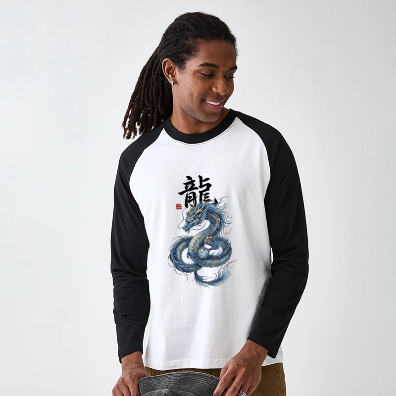 Tokyo-Tiger Mythic Blue Dragon Raglan Long Sleeve T-shirt