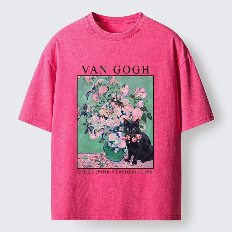 Tokyo‑Tiger Art Cat With Roses Washed T‑Shirt