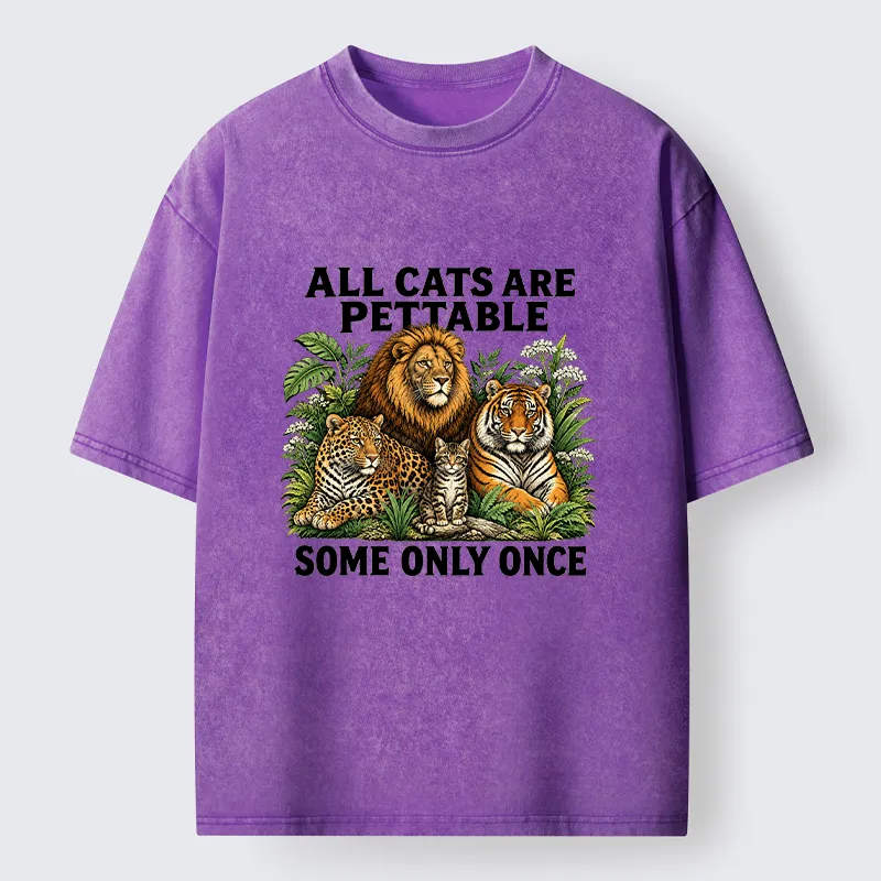 Tokyo-Tiger Funny Wild Cat Family Scene Washed T-Shirt