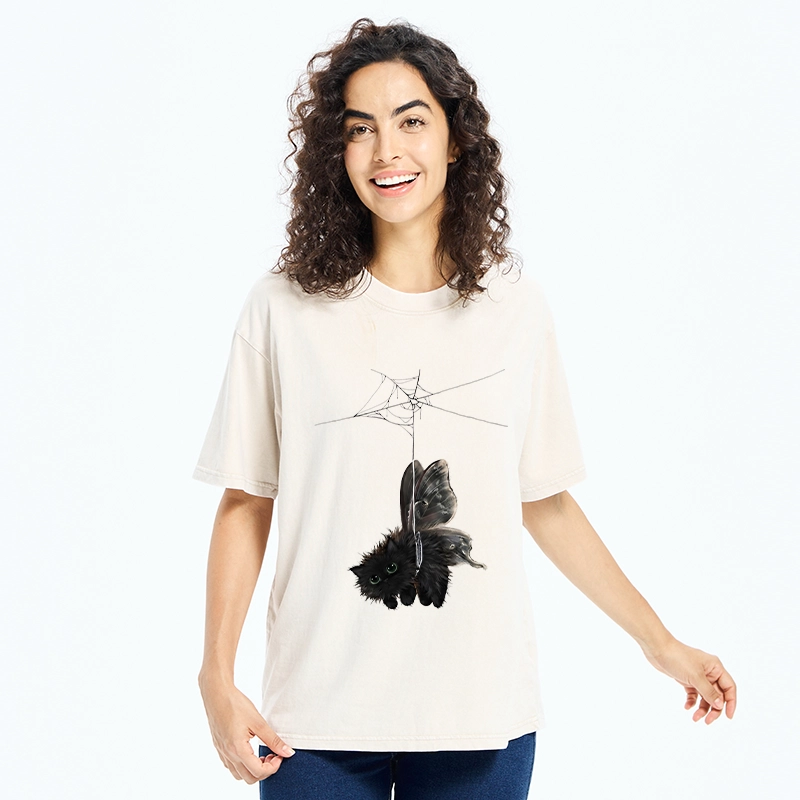 Tokyo‑Tiger Spooky Web Cat Creature Washed T‑Shirt