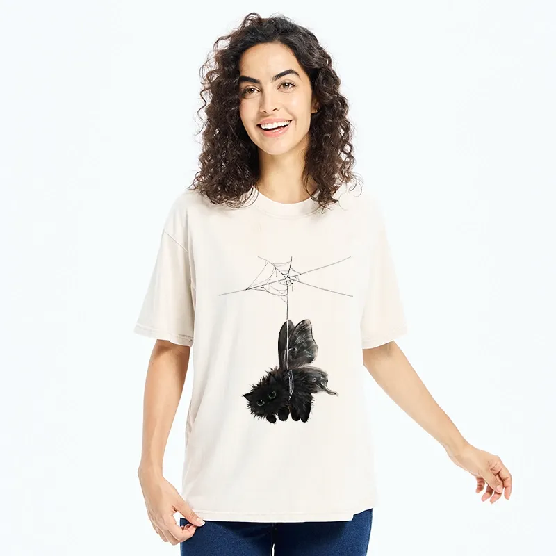 Tokyo‑Tiger Spooky Web Cat Creature Washed T‑Shirt