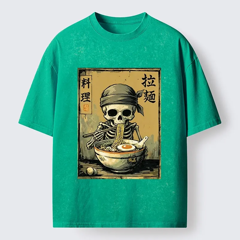 Tokyo‑Tiger Funny Skeleton Ramen Washed T‑Shirt