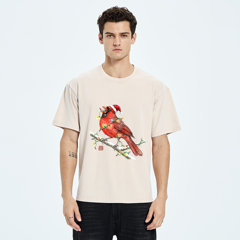 Tokyo-Tiger Christmas Cardinal Bird Washed T-Shirt