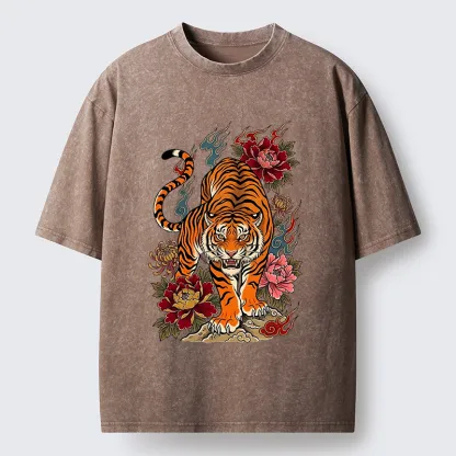 Tokyo-Tiger Floral Tiger Art Washed T-Shirt