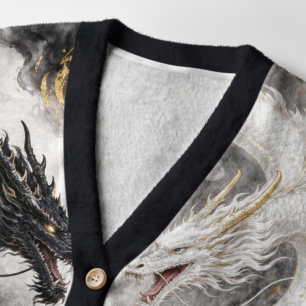 Tokyo-Tiger Yin‑Yang Twin Dragons Ugly Cardigan Sweater