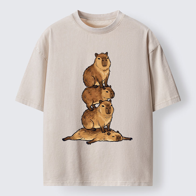 Tokyo-Tiger Chill Stack Capybara Meme Washed T-Shirt