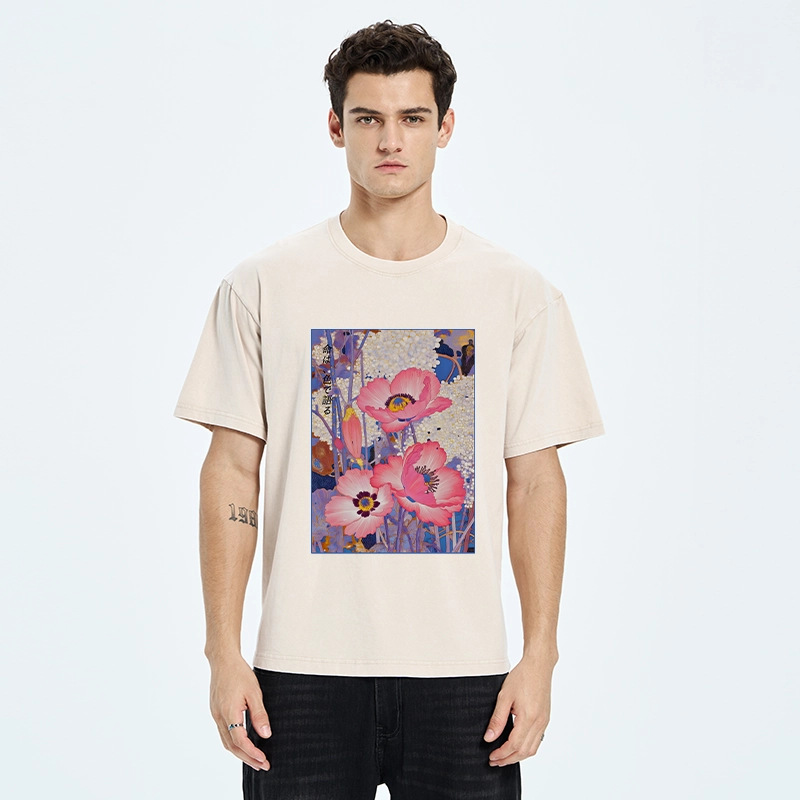 Tokyo-Tiger Vintage Japanese Poppy Art Washed T-Shirt
