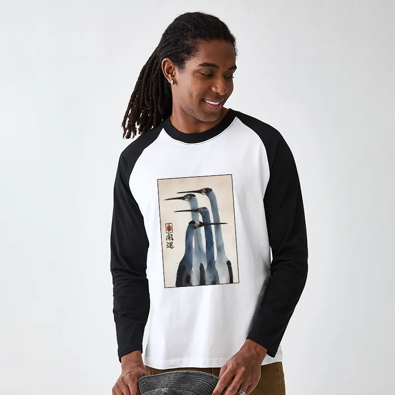 Tokyo-Tiger Retro Sandhill Crane Raglan Long Sleeve T-shirt