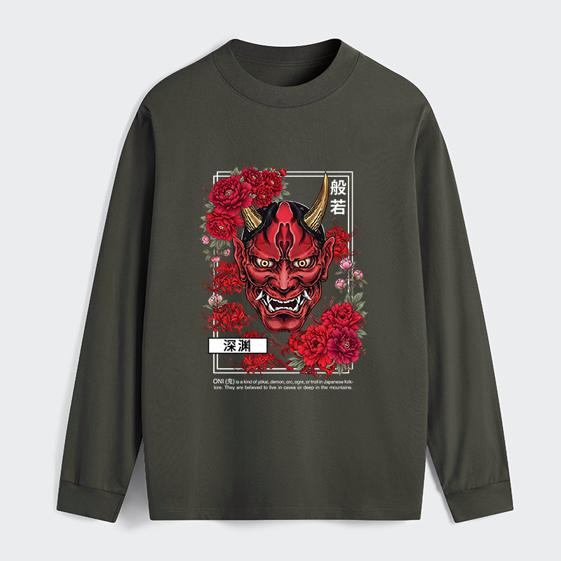 Tokyo-Tiger Cool Oni Floral Art Classic Long Sleeve T-Shirt