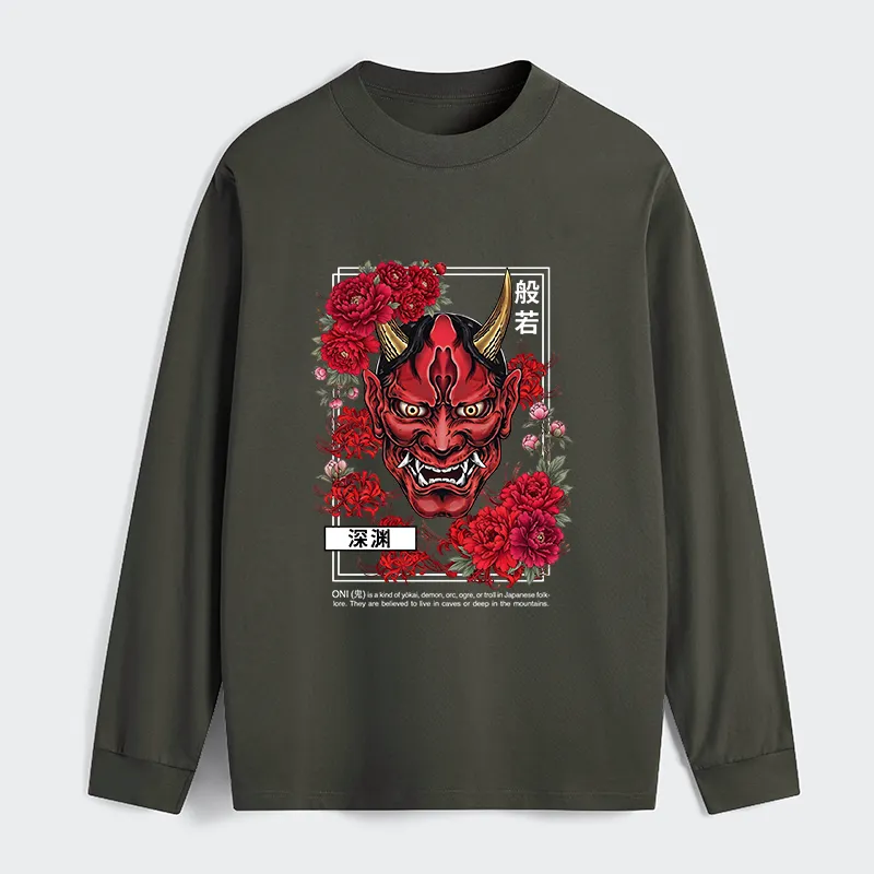 Tokyo-Tiger Cool Oni Floral Art Classic Long Sleeve T-Shirt