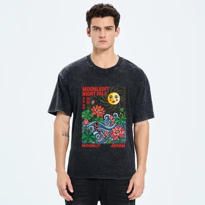 Tokyo-Tiger Japanese Koi Lotus Pond Art Washed T-Shirt