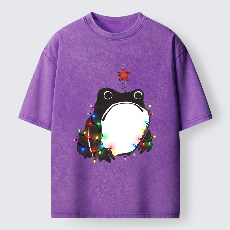 Tokyo‑Tiger Christmas Frog Lights Vibe Washed T‑Shirt