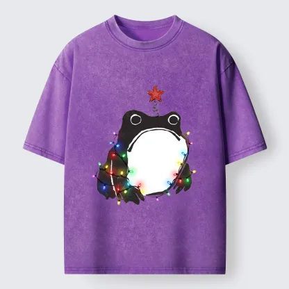 Tokyo‑Tiger Christmas Frog Lights Vibe Washed T‑Shirt