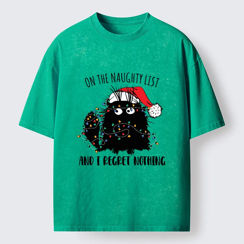 Tokyo-Tiger Mischievous Christmas Black Cat Washed T-Shirt