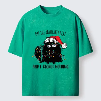 Tokyo-Tiger Mischievous Christmas Black Cat Washed T-Shirt