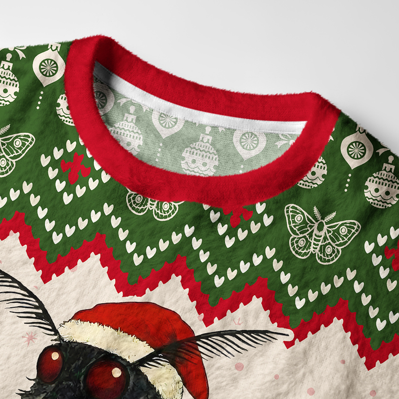Tokyo-Tiger Funny Mothman Drinking Wine Fuzzy Christmas Ugly Sweatshirt