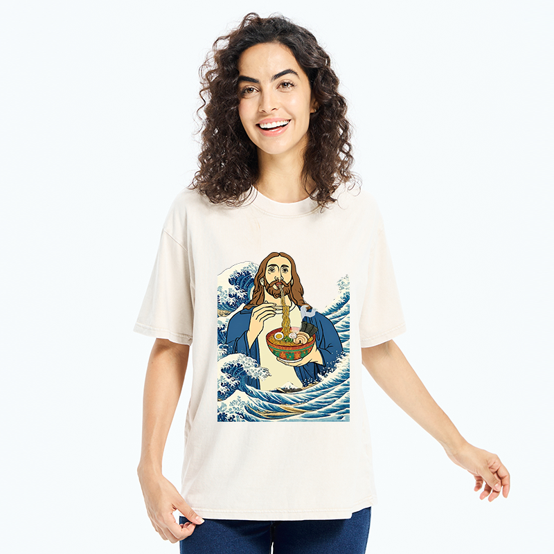 Tokyo-Tiger God Eats Ramen Washed T-Shirt