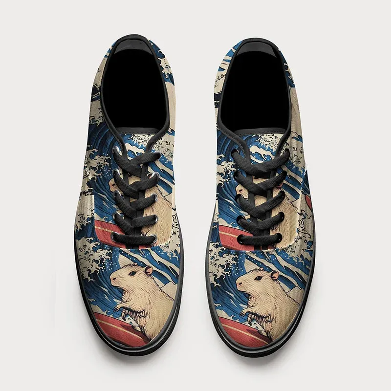 Tokyo-Tiger Funny Capybara Surfing Canvas Shoes