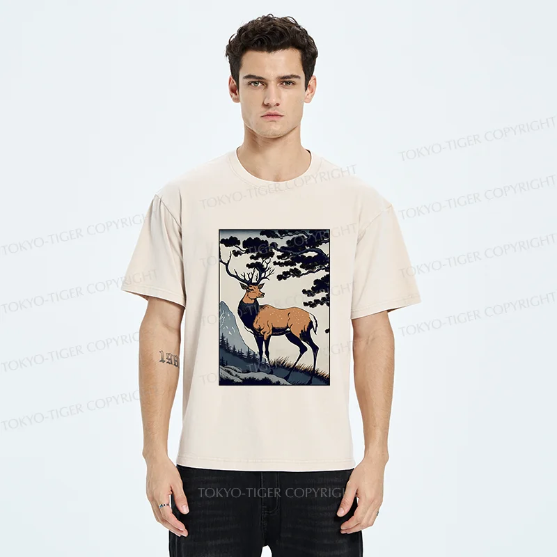 Tokyo-Tiger Japanese Traditional Deer Washed T-Shirt