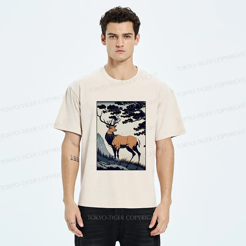 Tokyo-Tiger Japanese Traditional Deer Washed T-Shirt