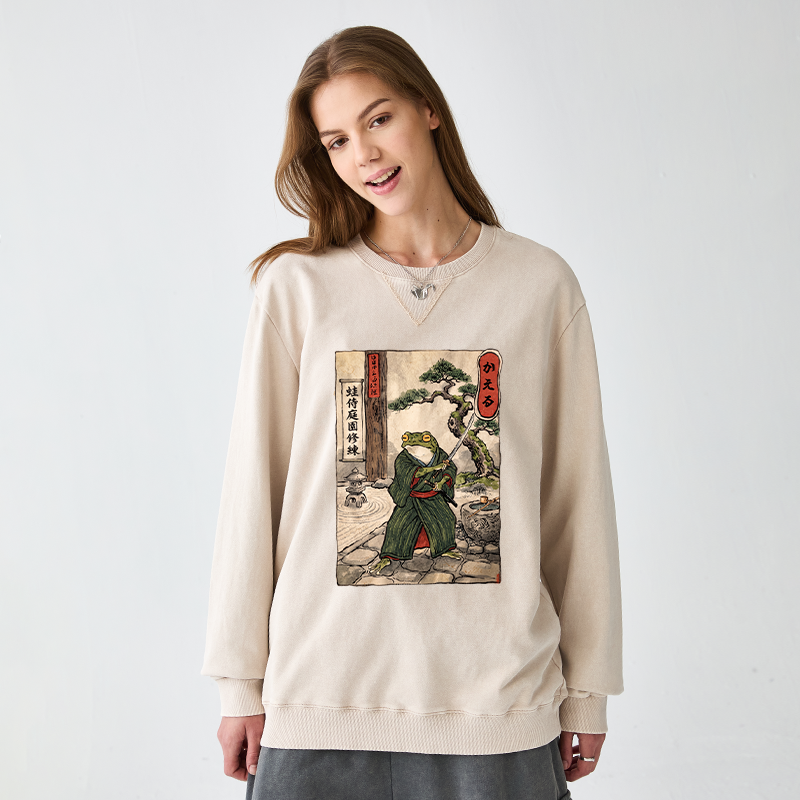 Tokyo-Tiger Samurai Frog Training Washed Terry Sweatshirt