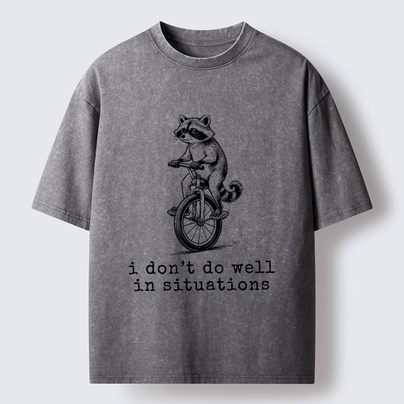 Tokyo-Tiger Raccoon Unicycle Meme Washed T-Shirt
