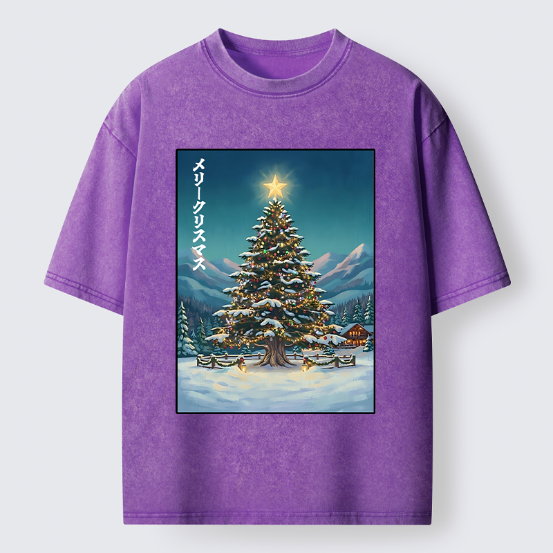 Tokyo-Tiger Snow Mountain Christmas Tree Vibe Washed T-Shirt