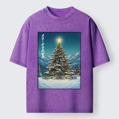 Tokyo-Tiger Snow Mountain Christmas Tree Vibe Washed T-Shirt