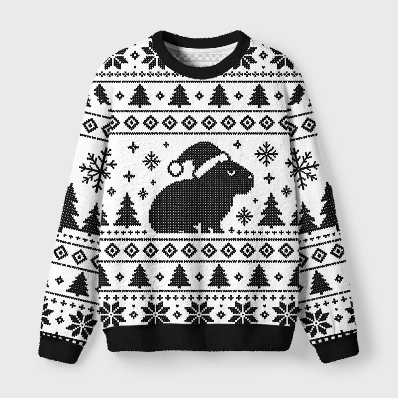 Tokyo-Tiger Pixelated Black Capybara Fuzzy Christmas Ugly Sweatshirt Sale