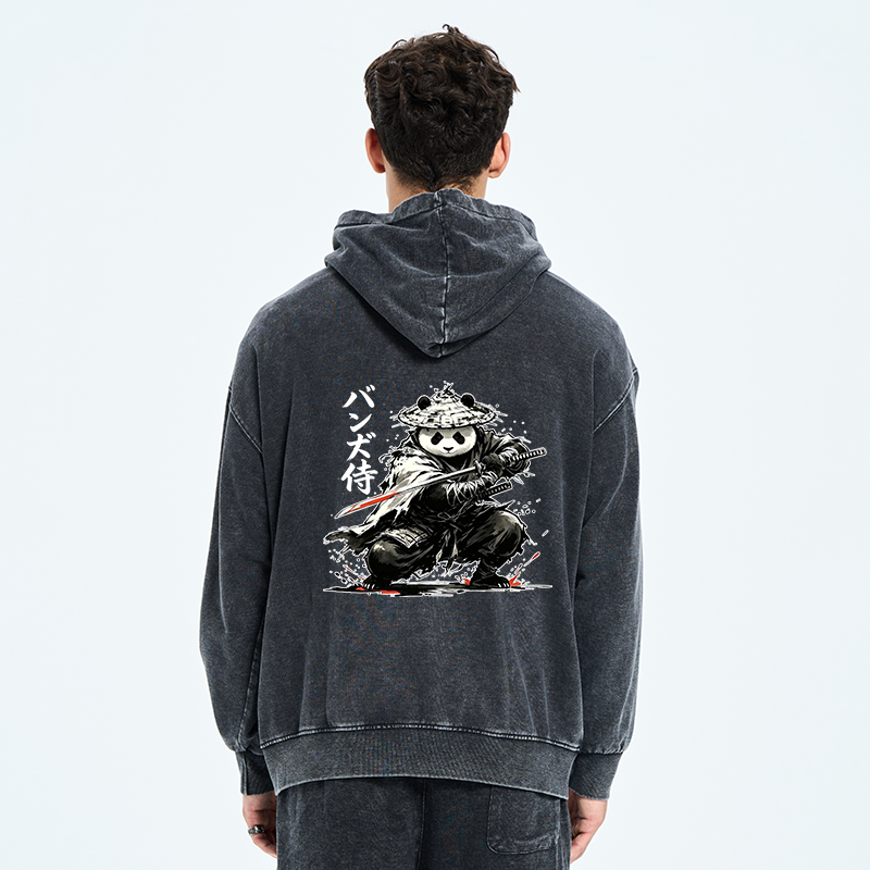 Tokyo-Tiger Panda Samurai Warrior Washed Zip Hoodie