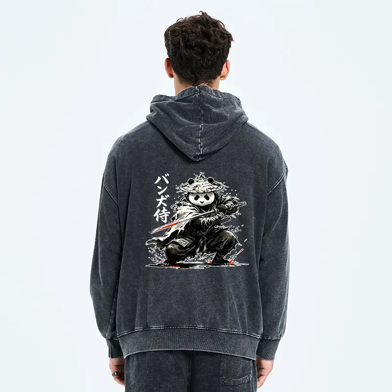 Tokyo-Tiger Panda Samurai Warrior Washed Zip Hoodie