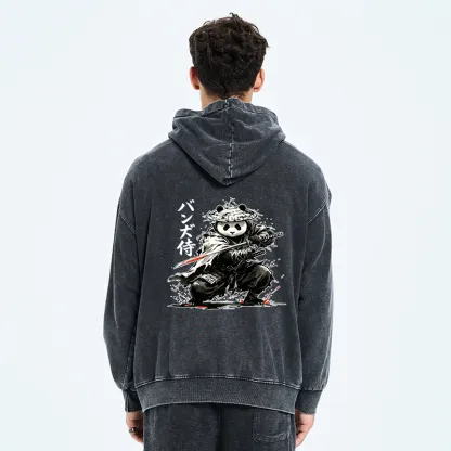 Tokyo-Tiger Panda Samurai Warrior Washed Zip Hoodie