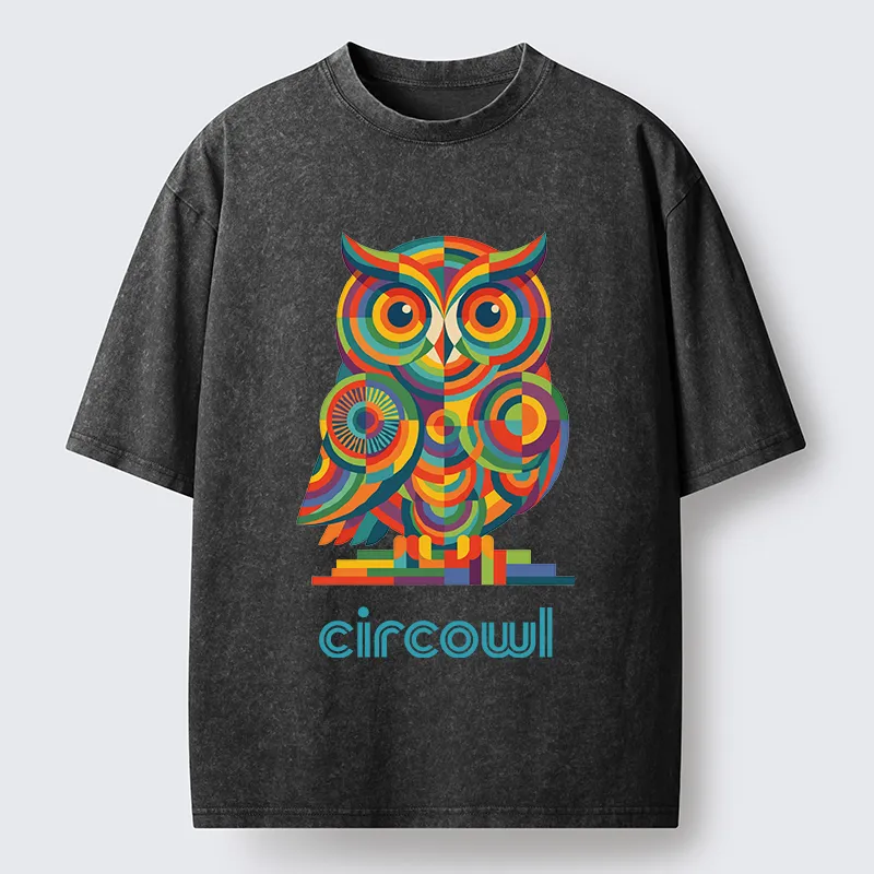 Tokyo-Tiger Colorful Circle Owl Washed T-Shirt
