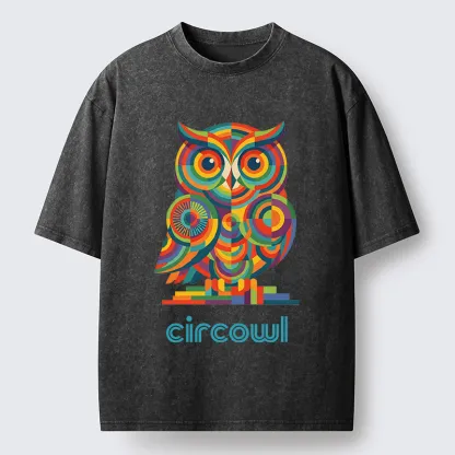 Tokyo-Tiger Colorful Circle Owl Washed T-Shirt