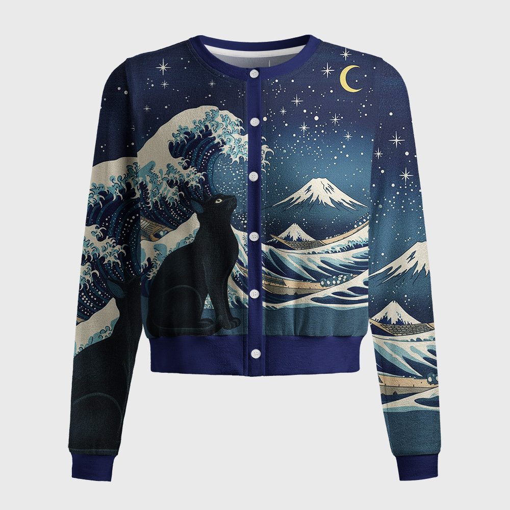 Tokyo-Tiger Cat Staring at the Starry Night Women's Lightweight Cardigan