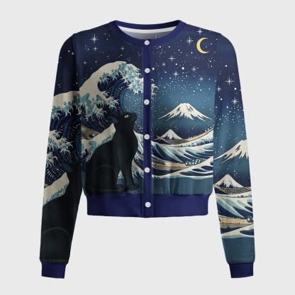 Tokyo-Tiger Cat Staring at the Starry Night Women's Lightweight Cardigan