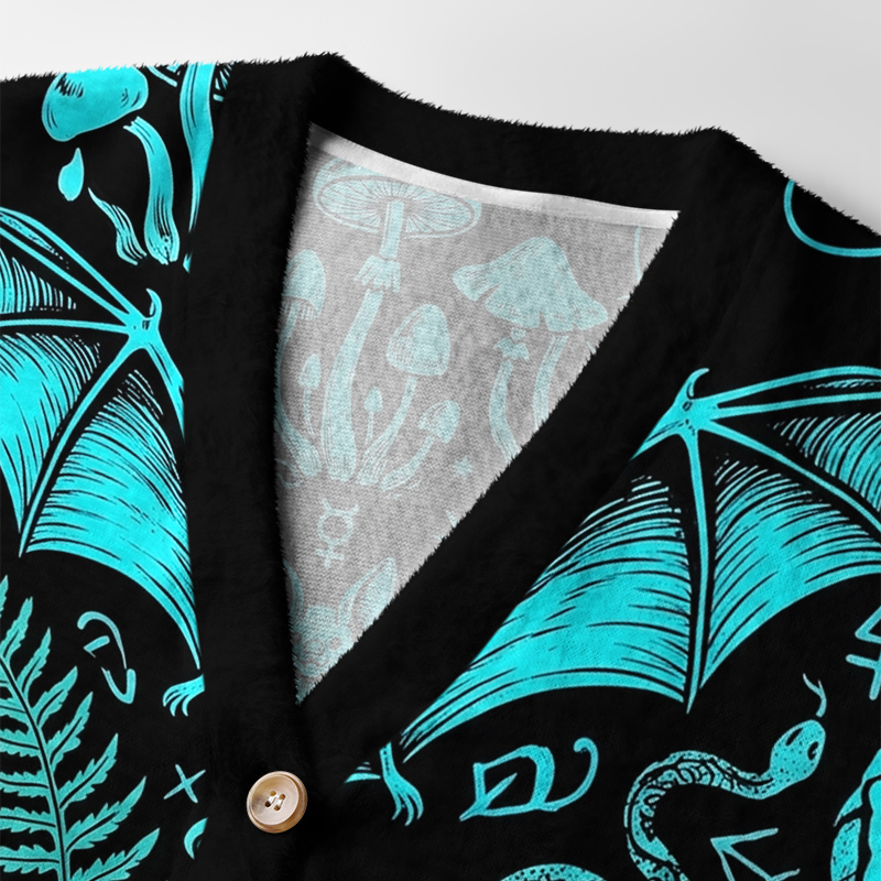 Tokyo-Tiger Dark Occult Witchy Rabbit Skull Mushroom Ugly Cardigan Sweater