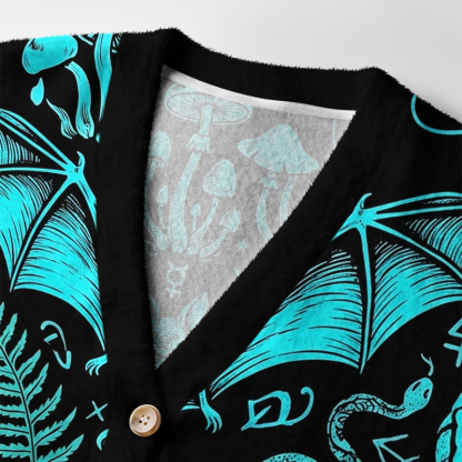 Tokyo-Tiger Dark Occult Witchy Rabbit Skull Mushroom Ugly Cardigan Sweater