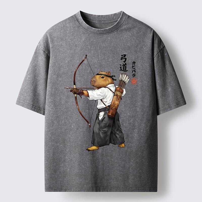 Tokyo-Tiger Capybara Kyudo Meme Washed T-Shirt