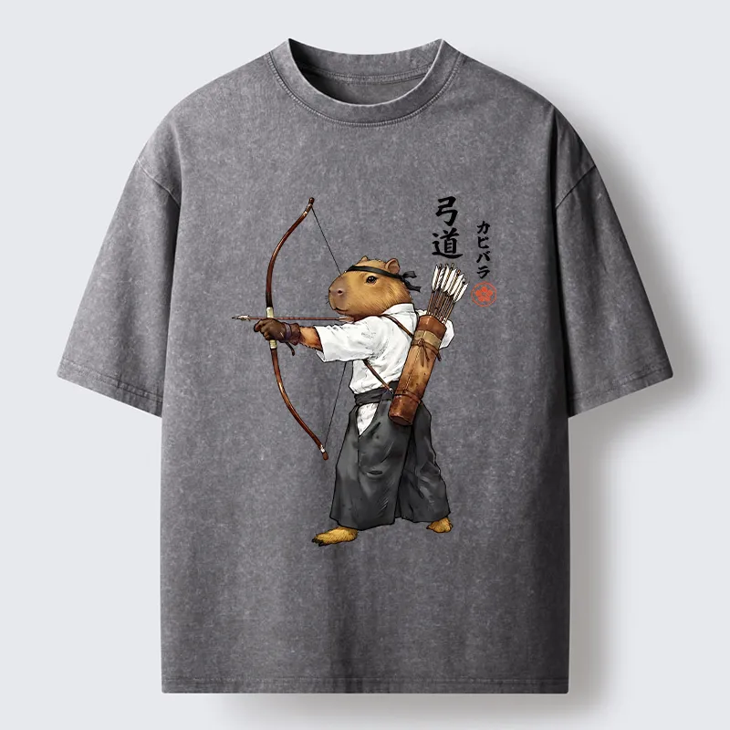 Tokyo-Tiger Capybara Kyudo Meme Washed T-Shirt
