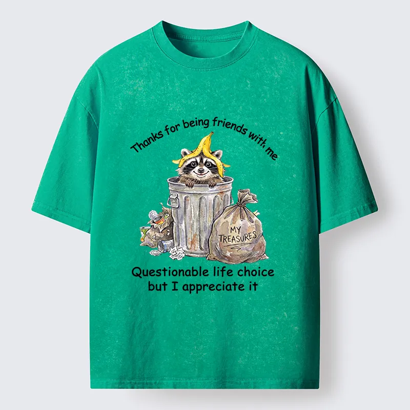 Tokyo-Tiger Funny Raccoon Friend Washed T-Shirt