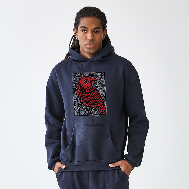 Tokyo-Tiger Retro Woodblock Bird Adult Fleece Hoodie