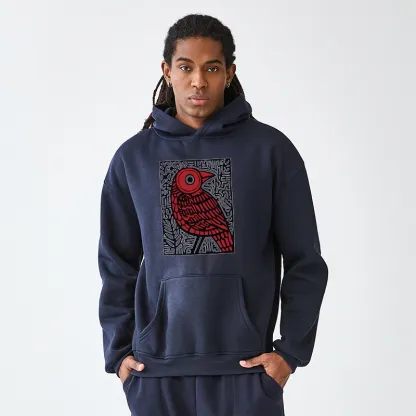 Tokyo-Tiger Retro Woodblock Bird Adult Fleece Hoodie