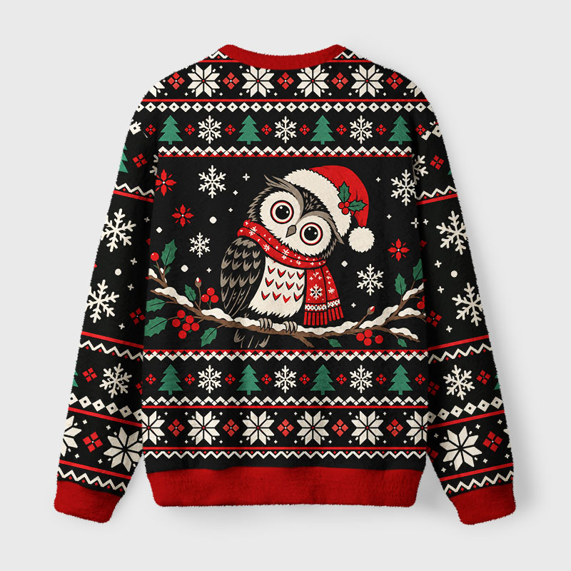 Tokyo-Tiger Winter Cute Santa Owl Fuzzy Christmas Ugly Sweatshirt
