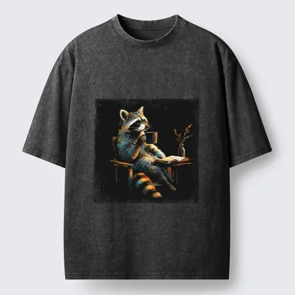 Tokyo‑Tiger Cozy Raccoon Reader Washed T‑Shirt