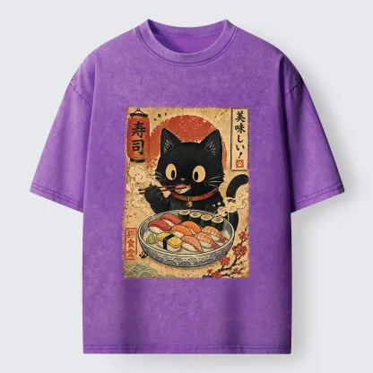 Tokyo‑Tiger Japanese Food Cat Washed T‑Shirt