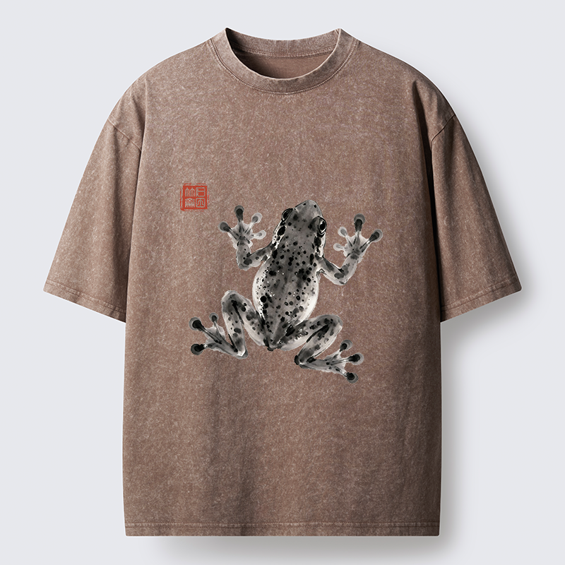 Tokyo-Tiger Ink Frog Painting Washed T-Shirt