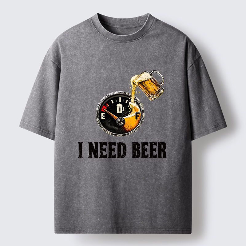 Tokyo-Tiger Low Fuel Beer Lover Meme Washed T-Shirt