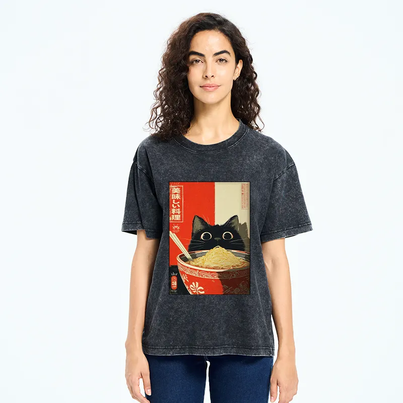 Tokyo-Tiger Cat Eats A Large Portion Of Ramen Washed T-Shirt